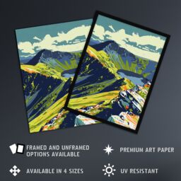 "Artery8 Bold Helvellyn Mountain Lake Hiking Landscape Framed Art Print in Green - Size: W12"" x H16""" - thumbnail 2