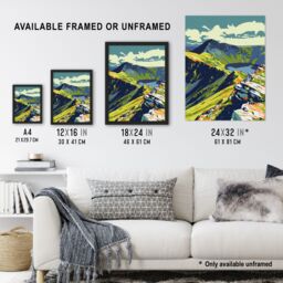 "Artery8 Bold Helvellyn Mountain Lake Hiking Landscape Framed Art Print in Green - Size: W12"" x H16""" - thumbnail 3