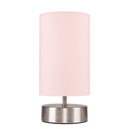 ValueLights Francis Brushed Chrome Dimmable Touch Table Lamps with Fabric Shade in Dusty Pink - thumbnail 2