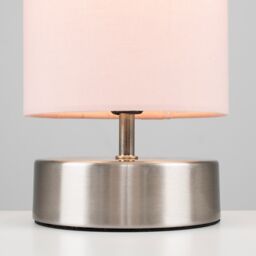 ValueLights Francis Brushed Chrome Dimmable Touch Table Lamps with Fabric Shade in Dusty Pink - thumbnail 3