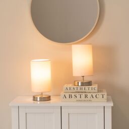 ValueLights Francis Brushed Chrome Dimmable Touch Table Lamps with Fabric Shade in Dusty Pink - thumbnail 5