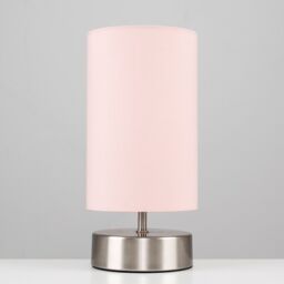 ValueLights Francis Brushed Chrome Dimmable Touch Table Lamps with Fabric Shade in Dusty Pink - thumbnail 1