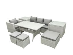 Fimous Rattan Garden Furniture Dining Set 7 Seater Lounge Sofa Chair Dining Table Set with 3 Footstools 2 Side Tables Light Grey Mixed - thumbnail 2