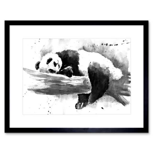 "Artery8 Wall Art Print Panda Sleeping Watercolour Art Framed 9x7 inch in Black - Size: W7"" x H9""" - image 1