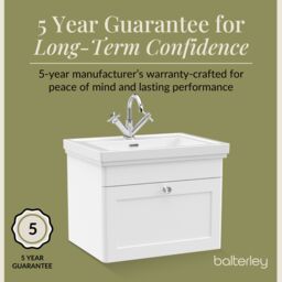 Balterley Bathroom Wall Hung 1-Drawer Vanity Unit & Fireclay Basin, White, 600mm in White - thumbnail 6