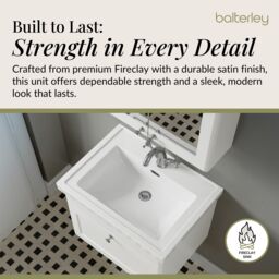 Balterley Bathroom Wall Hung 1-Drawer Vanity Unit & Fireclay Basin, White, 600mm in White - thumbnail 4