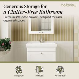 Balterley Bathroom Wall Hung 1-Drawer Vanity Unit & Fireclay Basin, White, 600mm in White - thumbnail 3