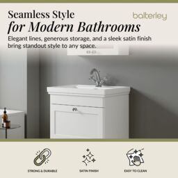 Balterley Bathroom Wall Hung 1-Drawer Vanity Unit & Fireclay Basin, White, 600mm in White - thumbnail 2