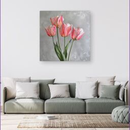 Warren Reed - Designer Painted Pink Tulips Canvas - Size: w40 inch x h40 inch - thumbnail 1