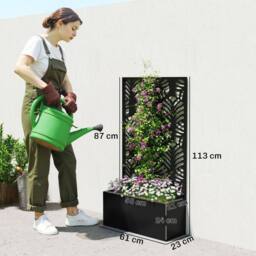 Kelvenix Metal Raised Garden Bed with Trellis, Outdoor Elevated Planter Box in Black - Size: 100g - thumbnail 4
