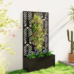 Kelvenix Metal Raised Garden Bed with Trellis, Outdoor Elevated Planter Box in Black - Size: 100g - thumbnail 3