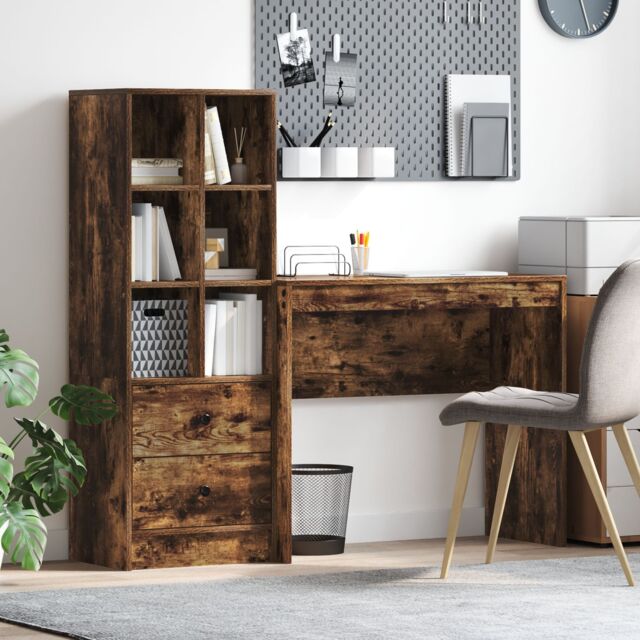 Berkfield Home Desk with Storage Smoked Oak Engineered Wood in Turquoise - image 1