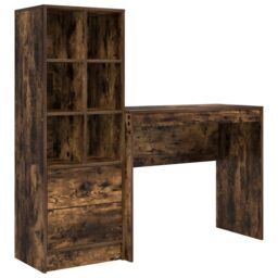 Berkfield Home Desk with Storage Smoked Oak Engineered Wood in Turquoise - thumbnail 2
