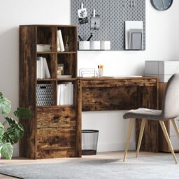 Berkfield Home Desk with Storage Smoked Oak Engineered Wood in Turquoise - thumbnail 1