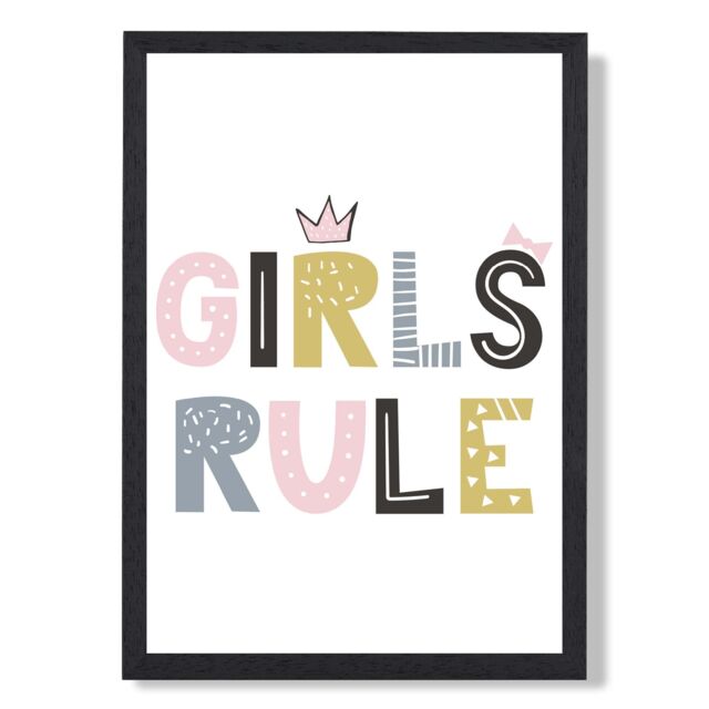 ARTZE Cute Girls Rule Scandi Quote Framed Print SIZE: A3 with Black Frame in Pink - Size: A4 - image 1