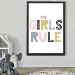 ARTZE Cute Girls Rule Scandi Quote Framed Print SIZE: A3 with Black Frame in Pink - Size: A4 - thumbnail 2