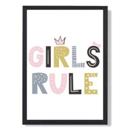 ARTZE Cute Girls Rule Scandi Quote Framed Print SIZE: A3 with Black Frame in Pink - Size: A4 - thumbnail 1