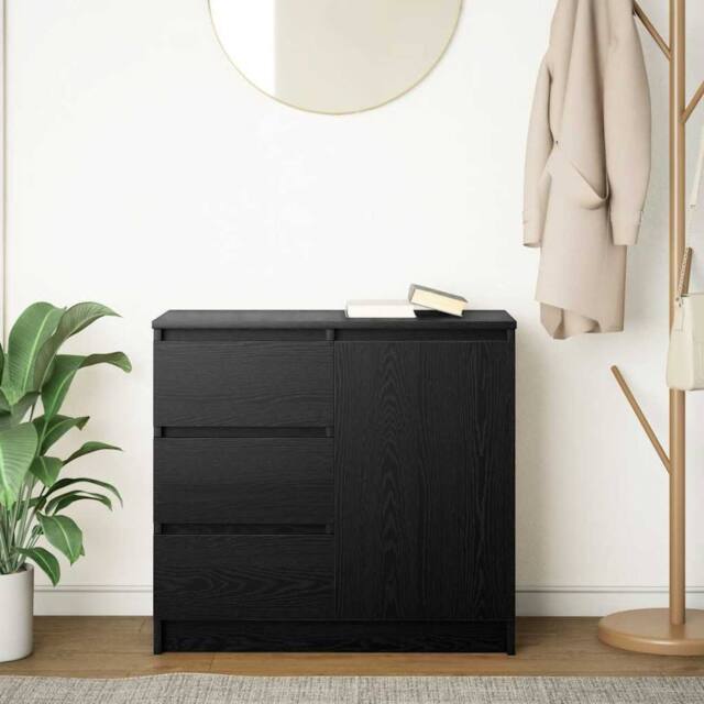 Berkfield Home Sideboard with Drawer Black Oak 71x35x65 cm Engineered Wood - Size: 71 x 35 x 65 cm - image 1