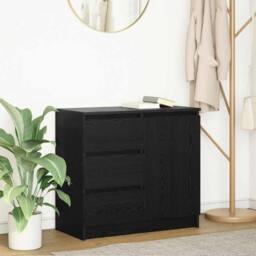 Berkfield Home Sideboard with Drawer Black Oak 71x35x65 cm Engineered Wood - Size: 71 x 35 x 65 cm - thumbnail 2