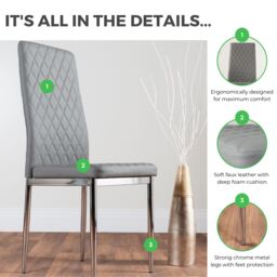FurnitureboxUK Set of 4 Milan High Back Soft Touch Diamond Pattern Faux Leather Dining Chairs With Silver Chrome Metal Legs in White - thumbnail 5