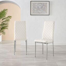 FurnitureboxUK Set of 4 Milan High Back Soft Touch Diamond Pattern Faux Leather Dining Chairs With Silver Chrome Metal Legs in White - thumbnail 2