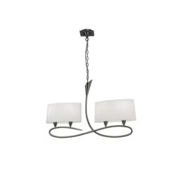 Netlighting Lua Ceiling Pendant 2 Arm 4 Light E27 Satin Nickel with White Shades in Grey