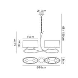 Netlighting Lua Ceiling Pendant 2 Arm 4 Light E27 Satin Nickel with White Shades in Grey - thumbnail 2