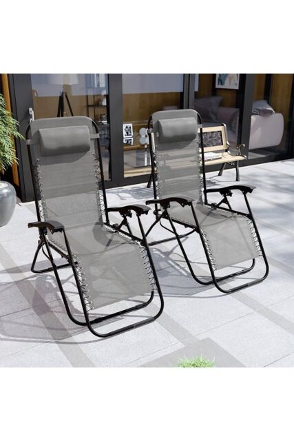 Home Discount Garden Vida Reclined Zero Gravity Chairs Set - 2 UKFR Fabric Furniture in Grey - image 1