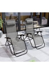 Home Discount Garden Vida Reclined Zero Gravity Chairs Set - 2 UKFR Fabric Furniture in Grey - thumbnail 1