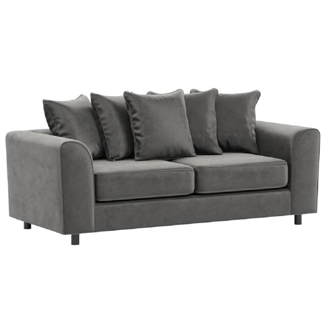 Furnishings For Less UK Brooklyn Plush Velvet Foam Fabric 3 Seater Sofa Scatter Back in Grey - image 1