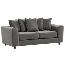 Furnishings For Less UK Brooklyn Plush Velvet Foam Fabric 3 Seater Sofa Scatter Back in Grey - thumbnail 1