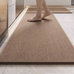 PAWNORA 45x120cm Non Slip Jute Braided Rug Kitchen Floor Rectangle Mat in Brown - Size: 100 cm x 100 cm - thumbnail 5