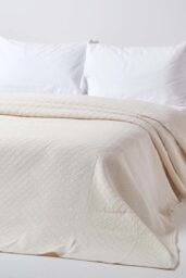 Homescapes Cotton Contemporary Diamond Pattern Bedspread in Cream - Size: King - thumbnail 1