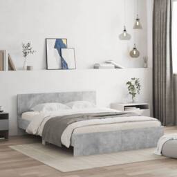 Berkfield Home Bed Frame with Headboard Concrete Grey 140x190 cm - thumbnail 2