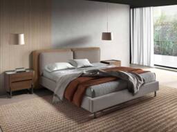 Angel Cerda Double Bed, Mink Leatherette & Grey Fabric, 180 x 200 cm in Stone - thumbnail 3