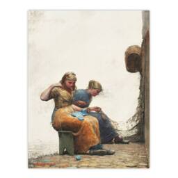 Artery8 Winslow Homer Women Mending the Fishing Nets Framed Art Picture Print in White - Size: A4 - thumbnail 3