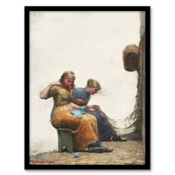 Artery8 Winslow Homer Women Mending the Fishing Nets Framed Art Picture Print in White - Size: A4 - thumbnail 1