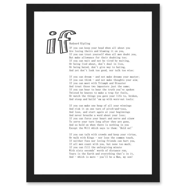 Artery8 Quote Rudyard Kipling If Poetry Poem Artwork Framed Wall Art Print A4 in Black - image 1