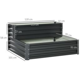 OUTSUNNY 2 Tier Galvanised Raised Garden Bed Planter Box Open Bottom in Dark Grey - thumbnail 3