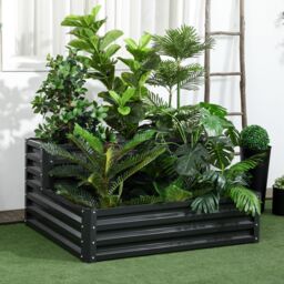 OUTSUNNY 2 Tier Galvanised Raised Garden Bed Planter Box Open Bottom in Dark Grey - thumbnail 1