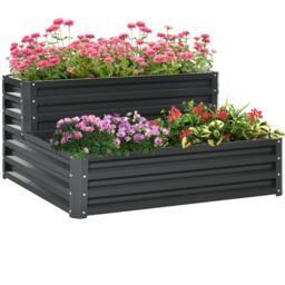 OUTSUNNY 2 Tier Galvanised Raised Garden Bed Planter Box Open Bottom in Dark Grey - thumbnail 2
