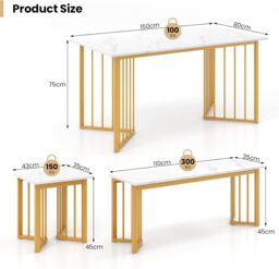 Gymax 4 PCS Dining Table Set Kitchen Table With Bench & 2 Stool Marble Grain in White - thumbnail 2