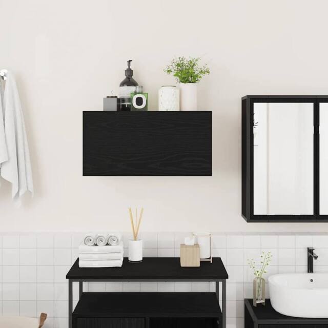 Berkfield Home Decorative Bathroom Wall Cabinet Black 60x25x30 cm Engineered Wood - Size: 60 x 25 x 30 cm - image 1