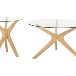 Wyld and Coco Nesting Round Coffee Tables Set 2 Tempered Glass Tops Light in Clear - thumbnail 2