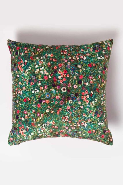 Homescapes Klimt's Italian Garden Filled Velvet Cushion 46 x 46 cm in Pink