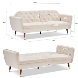Bravich LTD Victoria Sofa Bed 3 Seater Velvet Click Clack in Cream - thumbnail 7