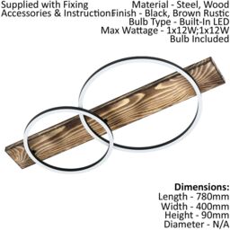 Loops 2 PACK Wall Flush Ceiling Light Black & Rustic Wood Shade White Plastic LED - thumbnail 2