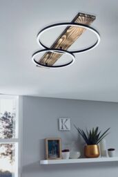 Loops 2 PACK Wall Flush Ceiling Light Black & Rustic Wood Shade White Plastic LED - thumbnail 3