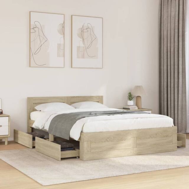 Berkfield Home Bed Frame with Headboard without Mattress Sonoma Oak 135x190 cm Double in Brown - image 1