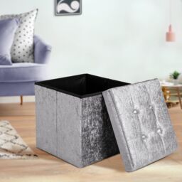 Home Republic Crushed Velvet Foldable Storage Ottoman in Silver - Size: Small - thumbnail 1
